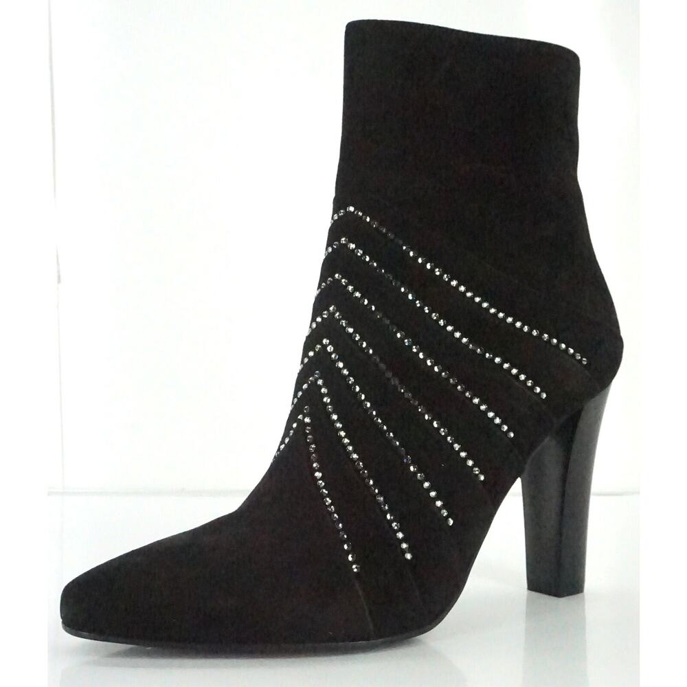 Saint Laurent Paris Lily Black Suede Crystal Ankle Boots - Picture 3 of 12